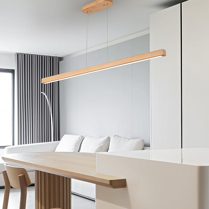71" Wooden Linear Pendant Light LED Pendant Lights Dimmable Pool Table Island Lights Modern Linear Chandeliers for Dining Room Kitchen Ceiling Pendant Lamp for Kitchen Island Billiard Room Natural