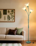 Flower Floor Lamp for Living Room, Modern Tree Floor Lamp with Adjustable Heads, 3 Light 3000K Soft Warmwhite Mid Century Standing Tall Lamp for Bedroom Kids Room-Green
