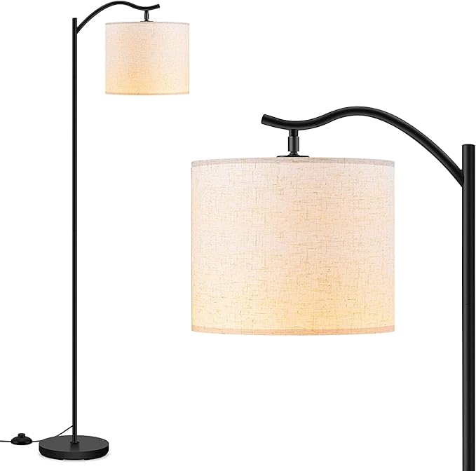 BoostArea Floor Lamp for Living Room,LED Arched Floor Lamps, Tall Modern Standing Lamp with Beige Linen Shade,Footswitch,Mid Century Floor Lamp for Bedrooms,Study Room,Office
