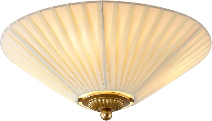 UOFUS 14.2" Flush Mount Ceiling Light with Pleated Linen Fabric Shade 3-Light Gold Close to Ceiling Light Fixture Cone-Shaped Modern Ceiling Lamp for Bedroom Hallway Entryway Nursery Kitchen
