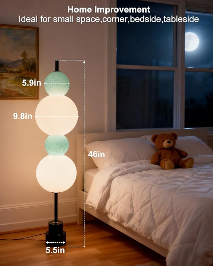 Blue Globe Floor Lamp - 3 CCT (3000K/4000K/5000K) Dimmable LED, Touch Switch, Modern Tall Standing Lamp for Bedroom, Living Room, Home Office