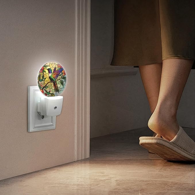 LED Night Lights Lamp with Dusk to Dawn Sensor, Colorful Hummingbird Perched On Branch Night Light Plug Into Wall for Kids Room, Bedroom, Bathroom, Kitchen, Hallway