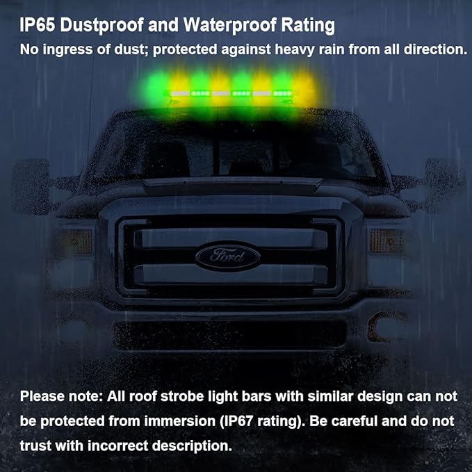 WOWTOU Roof Top Safety Flashing 56 LED Amber Green Emergency Light Bar for Vehicles Trucks POV, Strong Magnetic Double Side Strobe Beacon Lights