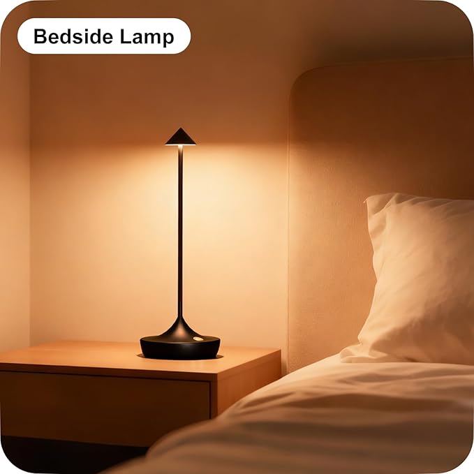 2-Pack Cordless Rechargeable LED Table Lamps, Metal, 3 Color Touch Stepless Dimmable, IP54 Waterproof Portable Battery Operated for Outdoor Dining Patio Restaurant Home Decor, Black