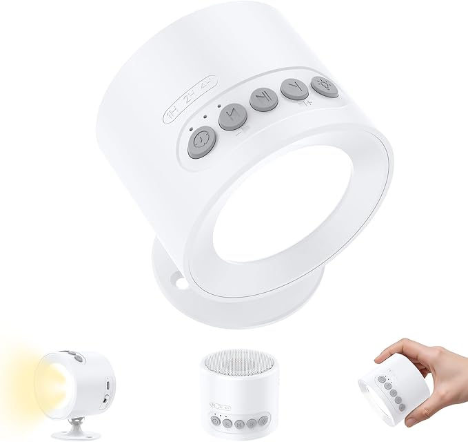 Wall Mounted Light White Noise Sound Machine for Noise Canceling- 30 Soothing Sounds, Motion Sensor & Timers, Sleep Baby Soother, Night Light, 2200mAh Rechargeable Wall Sconce Lamp for Bedroom Nursery