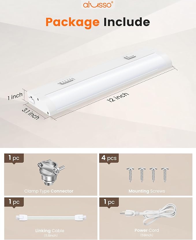 ALUSSO LIGHTING® 12 Inch LED Under Cabinet Lighting Hardwired & Plug in, 5CCT Color Selectable 2700K-5000K Dimmable 6W 510LM High Brightness, Linkable Strip Under Counter Lights for Kitchen, 1 Pack