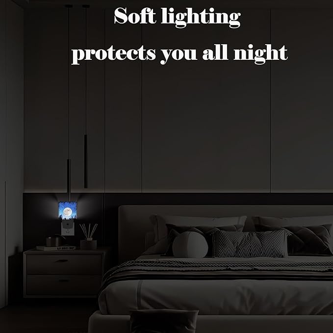 Fantasy Full Moon Night Light,Plug Into Wall for Boys Girls Bedroom Decorative Square Night Light Lamp 0.5w Sleep Friendly