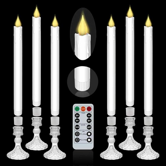 6 Pack Flameless Candles with Diamond Base Light - Hexagon Glass Holder, Remote Timer & Dimmer | Safe LED for Thanksgiving/Xmas Decor, Wedding Centerpiece (White, 6 Pack)