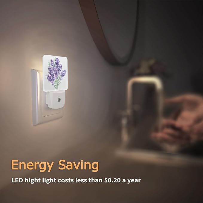 YASHILAIYA Lavender Bouquet Night Light,Flower Botanical Night Lights Plug into Wall for Boys Girls Gifts for Stairway Hallway Bedroom 0.5W Nightlight
