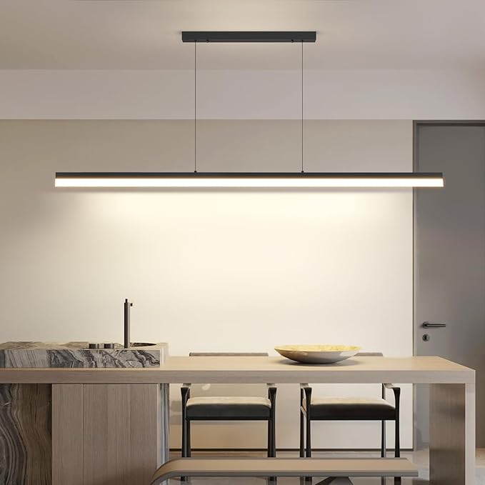 Modern Linear Pendant Light, 59IN Modern Chandelier with Remote Control 3000k-6500K Adjustable Color Temperature，Aluminum Island Lighting Lamp for Dining Room, Living Room