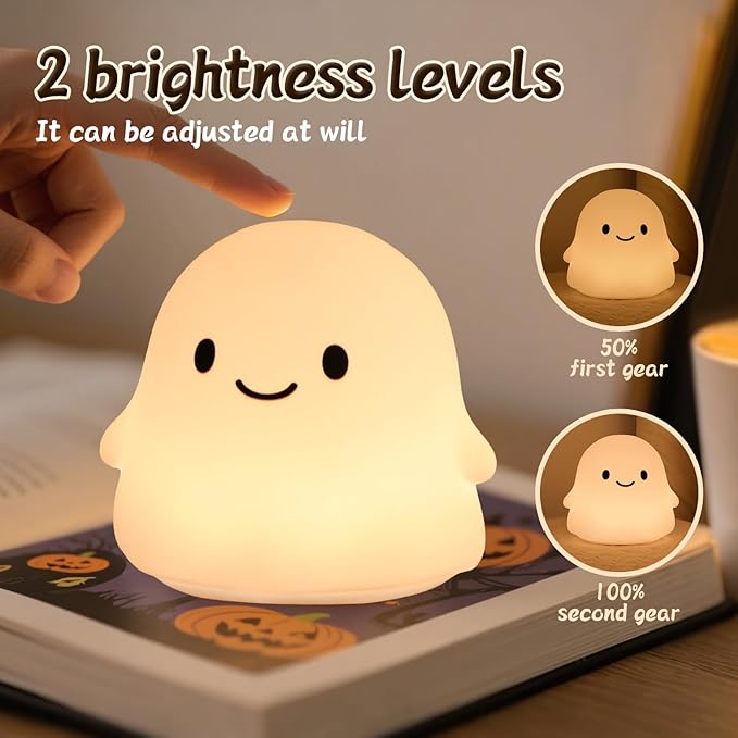 Ghost Night Light Color Changing, Cute Cloud Decor with Colors & 50Hrs, Tap Control Light Up Ghost for Kids, Rechargeable Halloween Gifts, [Valentines Gifts]