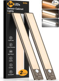 Gritin 10.2inch Under Cabinet Lighting Rechargeable -84 LED Super Bright,3-Color& 5 Level Brightness,4 Modes,Motion Sensor, Long Lasting- Easy Installation Magnetic Closet Lights -2 Pack-Bronze