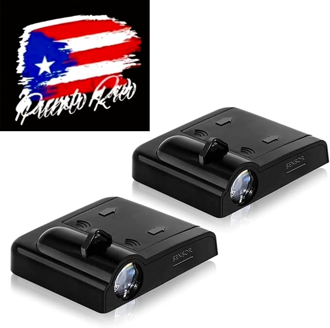 2PCS No Fade Car Door Lights,Puerto Rico US FLAG Car Door Lights Logo Projector LED Shadow,Patriotic Welcome Lamp Accessories Suitable for All Brands Vehicles Motorcycle