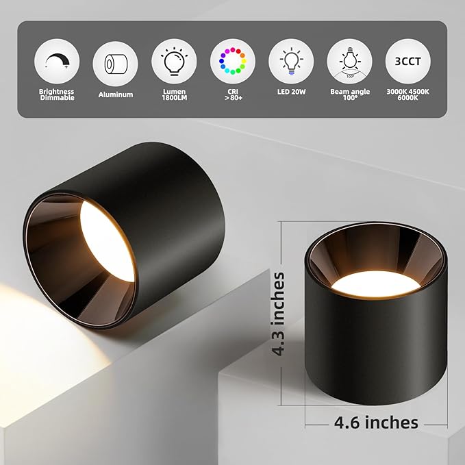 OKELI Modern LED Flush Mount Ceiling Light Fixtures for Hallway Kitchen Entryway, 20W 1800LM 3CCT 3000K-6000K Dimmable Close to Ceiling Lighting, Cylinder Ceiling Lamps for Dining Room Living Room