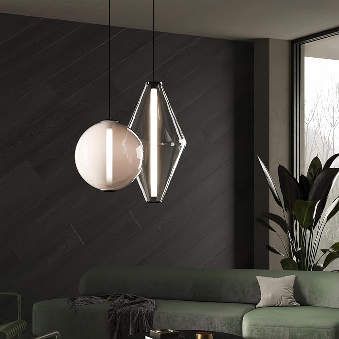 RUIBO Simplicity Double Cone LED Pendant Light,Nordic Gradient White Glass Hanging Lamp,Bedside Lamp,for Bar Bedroom Loft Living Room Dining Table Light Fixture (L25 H47cm)