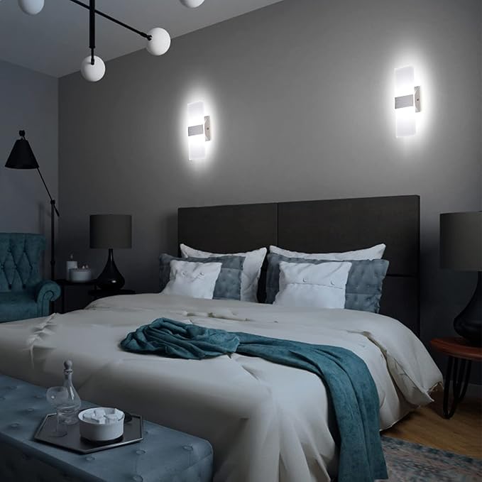 TRLIFE Modern Wall Sconces, Dimmable Wall Sconces Set of 2 Wall Mounted Lights 12W 6000K Cool White Hardwired Wall Sconce Lighting for Bedroom Bedside Living Room Stairway Hotel(2 Pack)