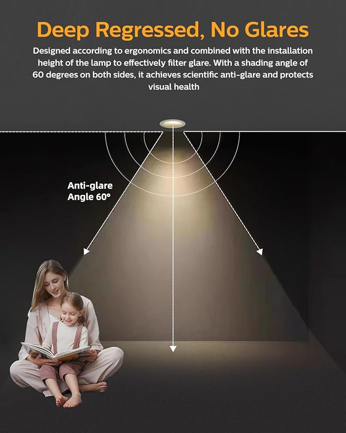 Adetu 4 Inch Anti-Glare LED Downlight,Dimmable Ceiling Light with 5CCT Reset,Selectable from 2700K to 5000K - 12W 1080LM, ETL Certified (White, 12 Pack Round)