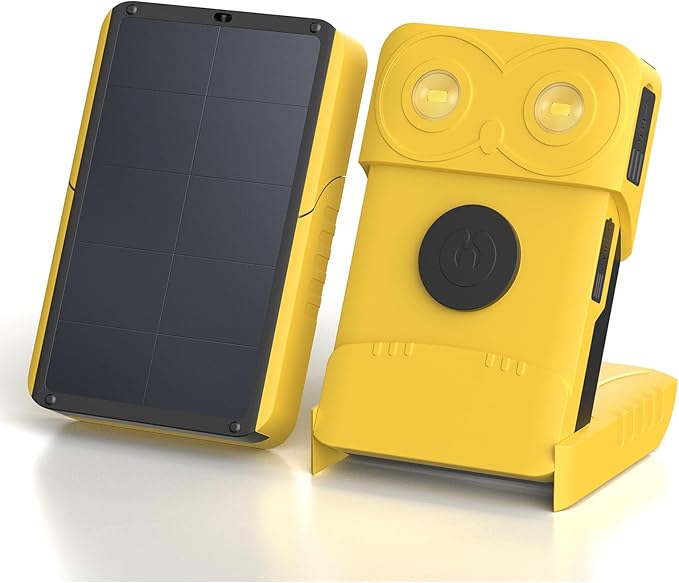 EYONGPV OWL-CSP Upgraded 2-in-1 Solar Emergency Lantern & Portable Solar Charger, Rechargeable LED Camping Light with 18W PD Fast Charging, 4 Modes & SOS for Power Outages & Outdoor Use (Yellow)