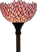 WERFACTORY Tiffany Floor Lamp Pink Stained Glass Wisteria Light 12X12X71 Inches Pole Torchiere Standing Corner Torch Uplight Decor Bedroom Living Room Home Office S523P Series