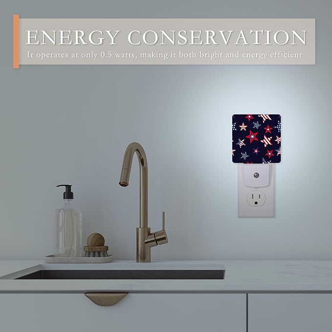American Stars Night Light - Plug into Wall, USA Flag Night Light with Dusk to Dawn Sensor for Kids, Rooms, Hallways, Kitchens, Bathrooms, Nurseries, Stairs