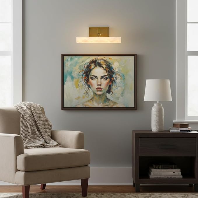 12" Alabaster Picture Light, Gold Hardwired Wall Sconce Bathroom Mirror & Paintings, Adjustable Vanity Light Natural Alabaster LED Light Fixture for Hallway Bedroom Living Room