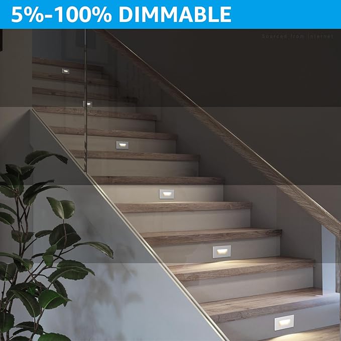 LEONLITE White 5CCT 120V LED Step Lights, 3.5W 150LM 5%-100% Dimmable Horizontal Stair Lights Indoor Outdoor Wet Location, CRI90+ & ETL, 2700K/3000K/3500K/4000K/5000K, Aluminum, Pack of 3