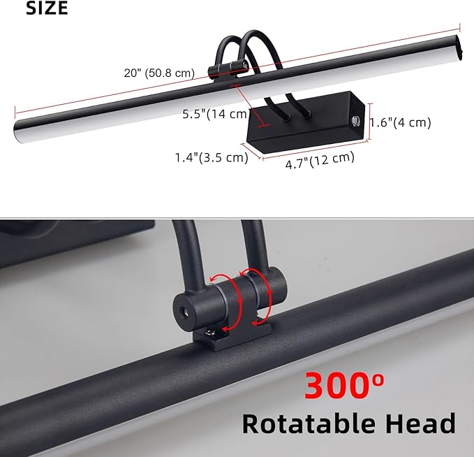 Picture Light,Picture Lights for Wall Cordless,20" Picture Lights with Timer and Dimmable,Battery Wall Lights for Display Gallery Painting Art Frame Portrait-Black
