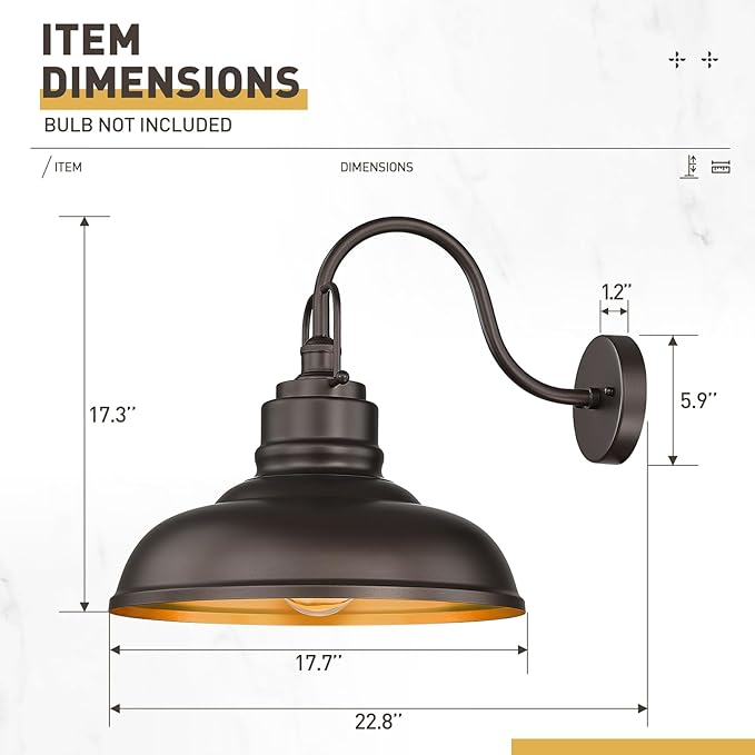 zeyu 18 Inch Barn Light, Farmhouse Outdoor Sconces Wall Lighting, Outdoor Barn Light for Garden Garage, Oil Rubbed Bronze Finish, 016-1BL ORB