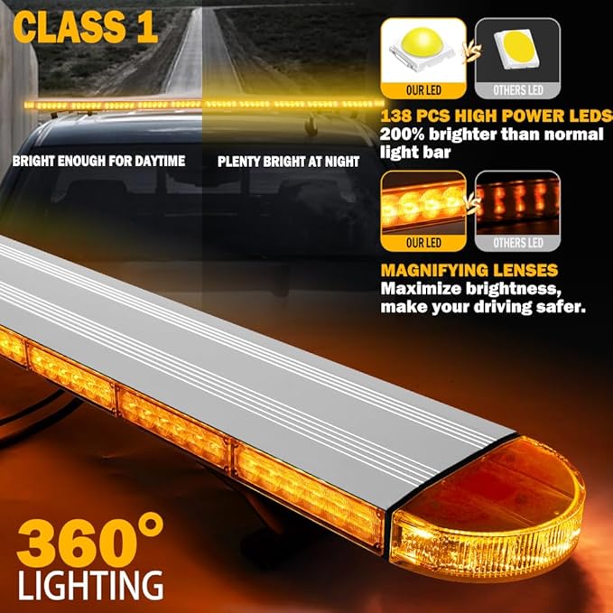 ASPL 49 inch Low Profile Emergency Strobe Lights Bar Rooftop Full Aluminum Flashing Warning Security Traffic Advisor Hazard Light for Trucks Tow Construction Vehicles(Amber)