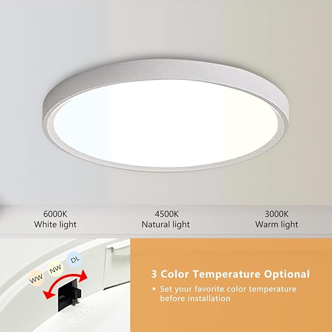 4PK 15.8 Inch Led Ceiling Light Flush Mount, 32W, 3480LM, 3000K/4000K/6000K CCT Selectable Super Slim LED Ceiling Light, Low Profile Round Flat Panel Fixture for Hallway, Bedroom,Kitchen