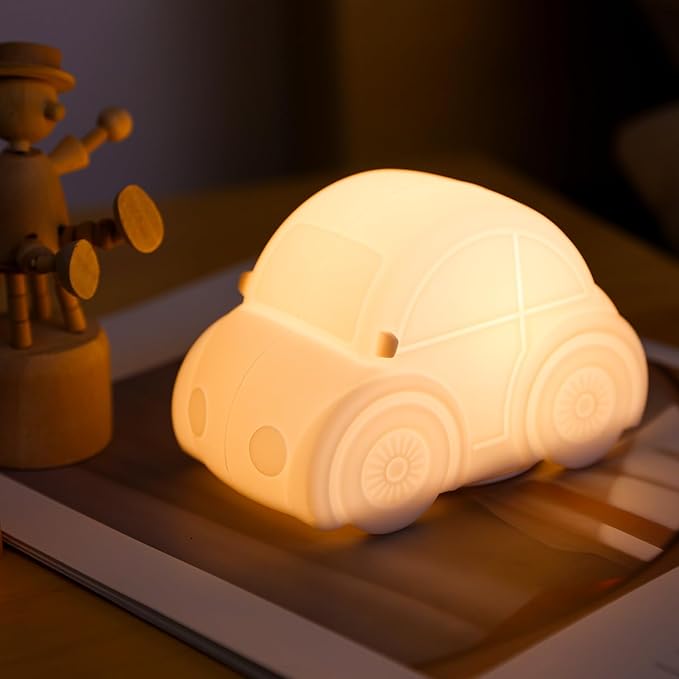 Car Night Light for Kids, Tap Control, Color Change, 15/30/60 Min Timer, Dimmble, USB-C Rechargeable Squishy Night Light, Cute Night Lamp for Boys, Girls (car)