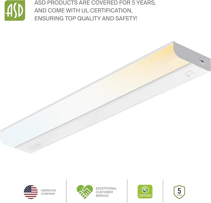 ASD 12 Pack 24 Inch Hardwired LED Under Cabinet Lights, On/Off & 5CCT Switch 2700K-5000K, 12W 1051LM CRI90+, Direct Wire Low Profile Linkable Fixture, Dimmable Under Counter Kitchen Lighting, White UL