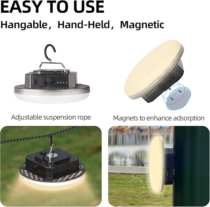 12000mAh 5000LM Camping Lights 3 Color Lighting Modes Bright Rechargeable LED Lamp 40W Hanging Tent Lights IPX5 Waterproof,Magnet,Power Failure Emergency Survival Kits & Christmas Day Gift