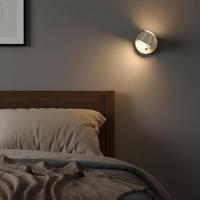 URSOLA Battery Operated Wall Lights Set of Two, LED Rechargeable Battery Wall Sconce with 9000mAh 3CCT and Dimmable Magnetic 360° Rotation Cordless Light for Bedroom（Champaign）