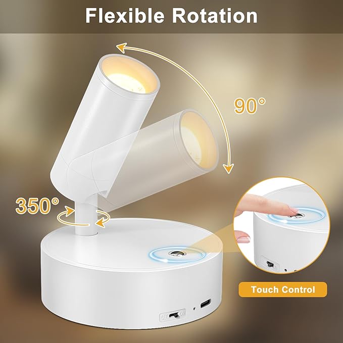 Kimjo Spot Lights Indoor, 4000mAh Rechargeable Plant Spotlight Indoor with Remote, Battery Operated Picture Lights with Timer Dimmable, Uplighting for Wall Art Display