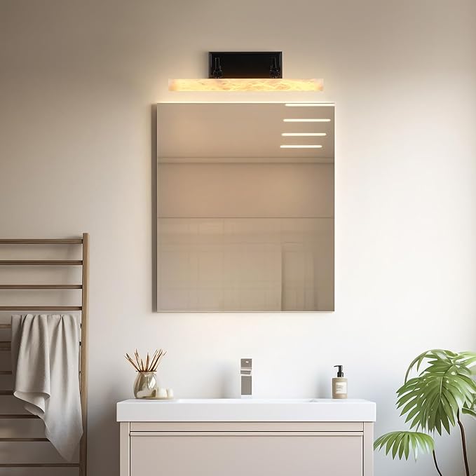 2-Pack 18" Alabaster Picture Light, Black Hardwired Wall Sconce Bathroom Mirror & Paintings, Adjustable Vanity Light Natural Alabaster LED Light Fixture for Hallway Bedroom Living Room