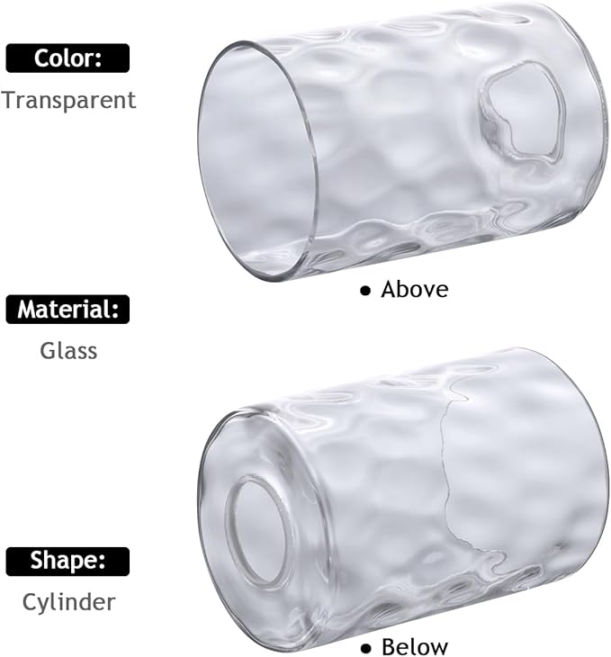 3 Pack Clear Hammered Glass Lamp Shade Replacement,4in Diameter 6in Tall, E26 Base 1-5/8 Inch Fitter, Cylinder Glass Globe Cover for Light Fixture