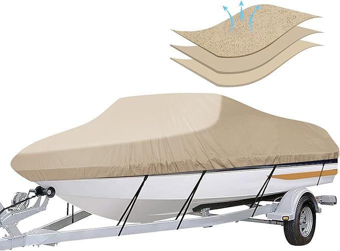 iCOVER Trailerable Boat Cover- 20'-23' Heavy Duty Waterproof Tarp Covers with Storage Bag, Fits V-Hull, Fish&Ski, Pro-Style, Fishing, Runabout, Bass Boats, up to 20ft-23ft Long X 100" Wide