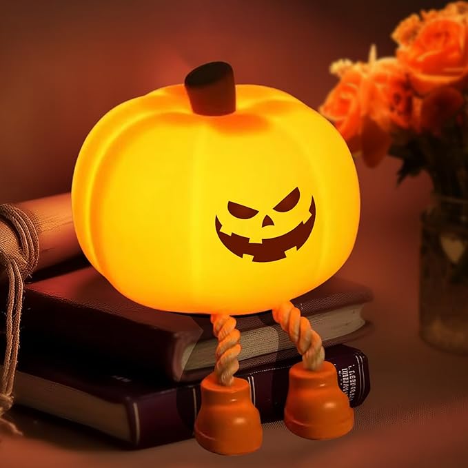 Evil Smile Pumpkin Night Light, Cute Halloween Fall Decor, Rechargeable Dimmable Squishy Lamp, Langling Feet As Phone Holder, Led Light Up Vegetable, Bedside Touch Lamp, Dorm Room Light