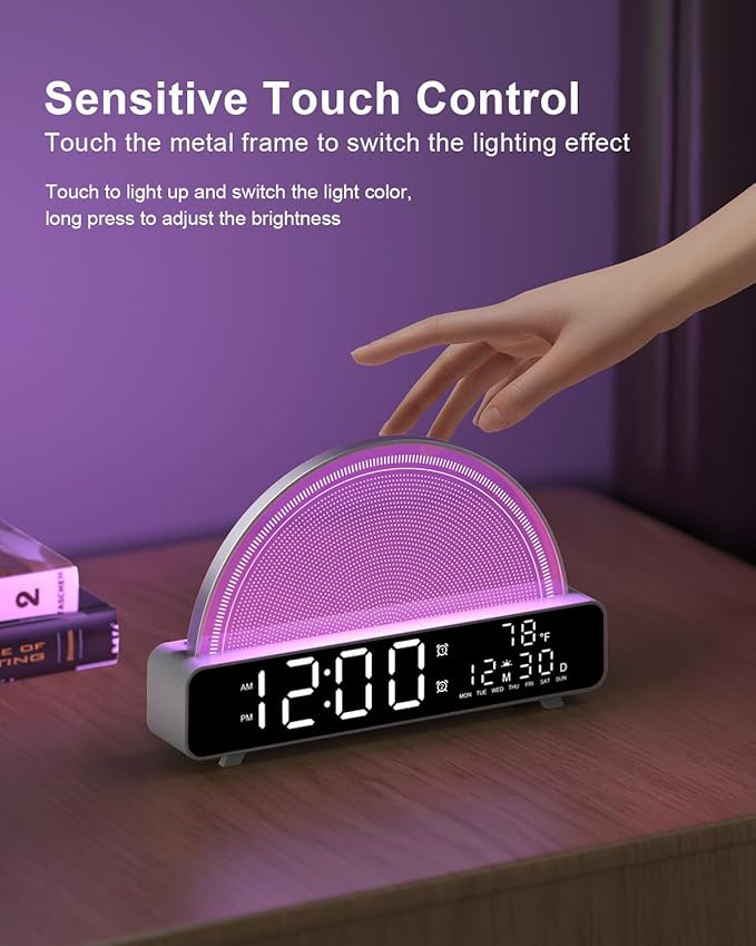 Sunrise Alarm Clock Wake Up Light with Sunrise Simulation White Noise Machine Touch Control Bedside Lamps Colors Atmosphere Lamp 30/60/90 Sleep Timer 13 Nature Sounds