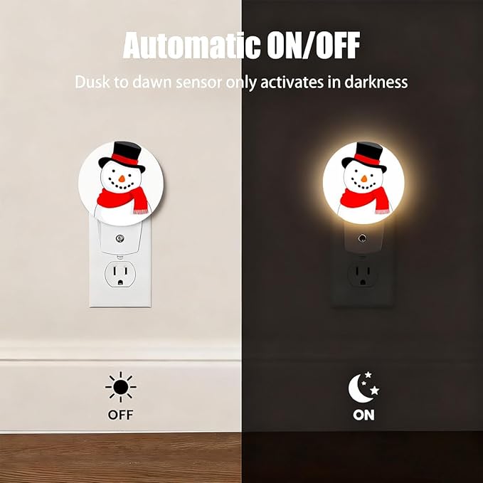 Plug-in Snowman with Red Scarf Night Light Christmas Winter Night Lights Plug into Wall with Auto on/Off Sensor, 0.5W LED Nightlight for Bedroom Bathroom Kitchen Hallway