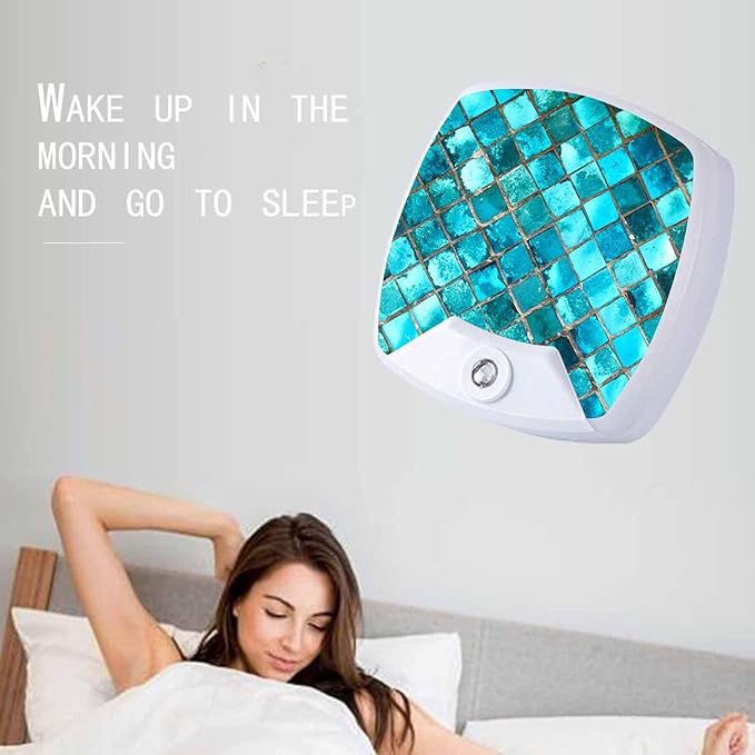 LED Square Night Light,Square Bright Glass Mosaic LED Night Light Plug into Wall with Dusk to Dawn Light Sensor White Energy Efficient Nightlight for Bedroom Hallway Living Room Kitchen