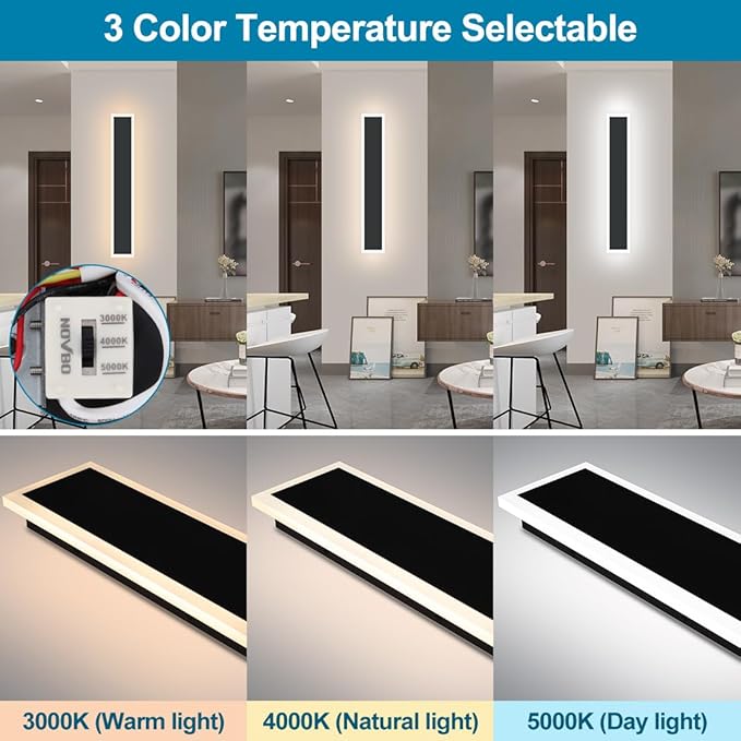 36IN Modern Outdoor Wall Light LED Long Exterior Light Fixture IP65 Waterproof Wall Lamps, Dimmable 30W 2700LM Black Wall Sconce, 3000/4000/5000KSelectable, ETL Listed