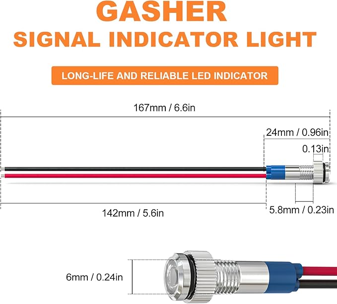 GASHER 5 PCS Energy Saving Indicator Light, LED Light 12V/24V/110V 20mA Panel Mount Light, Mounting Hole Size 6mm White LED (110V)