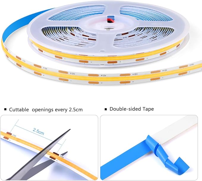 AIMENGTE Cabinet Light 12V COB LED Strip Lights, 6-in-1 Penetrable Touch Dimming, Suitable for Wine Cabinets, Shoe Racks, Display Cabinets, Wardrobes, Kitchen Cabinets, and Showcase Lighting