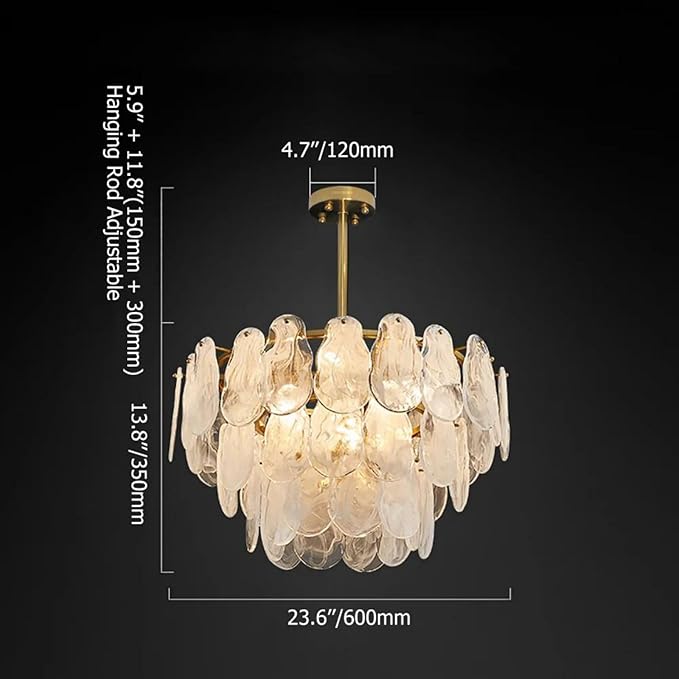 LOVEDIMA Gold Dining Room Chandelier Multi-Tier Lantern Pendant Lighting,Cloud Glass Metal Chandeliers Hanging Ceiling Light Fixtures (6-Light)