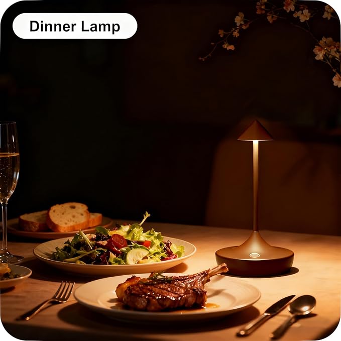 2-Pack Cordless Rechargeable LED Table Lamps, Metal, 3 Color Touch Stepless Dimmable, IP54 Waterproof Portable Battery Operated for Outdoor Dining Patio Restaurant Home Decor, (Mocha Mini)