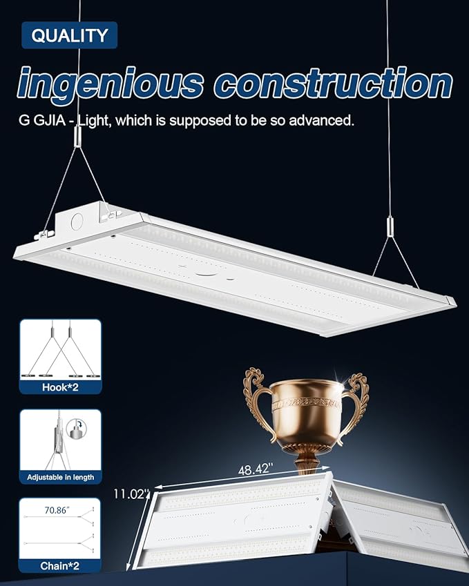 400W 4FT Linear High Bay LED Shop Lights,2-Pack of Adjustable 400W/320W/240W/160W, 60,000LM LED High Bay Lights, 150LM/W, 0-10V Dim, 120-277V, 5000K Daylight for Warehouse Workshops - UL