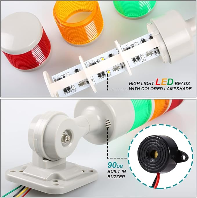 Led Signal Tower Stack Lights, Industrial Signal Warning Lights, Column Tower Lamp Andon with Rotatable Base, Steady/Flashing Switchable, 110V 220V AC(5-Layer, no Buzzer)