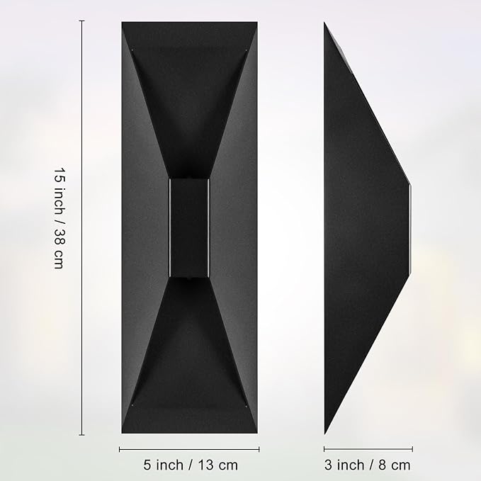 Modern Outdoor Wall Light 2 Packs, LED Up Down Wall Light, 15 Inch Modern Outdoor Wall Sconces Black with 3000K 1000 Lumen, Waterproof Wall Light Fixture for Garage Porch Patio Door